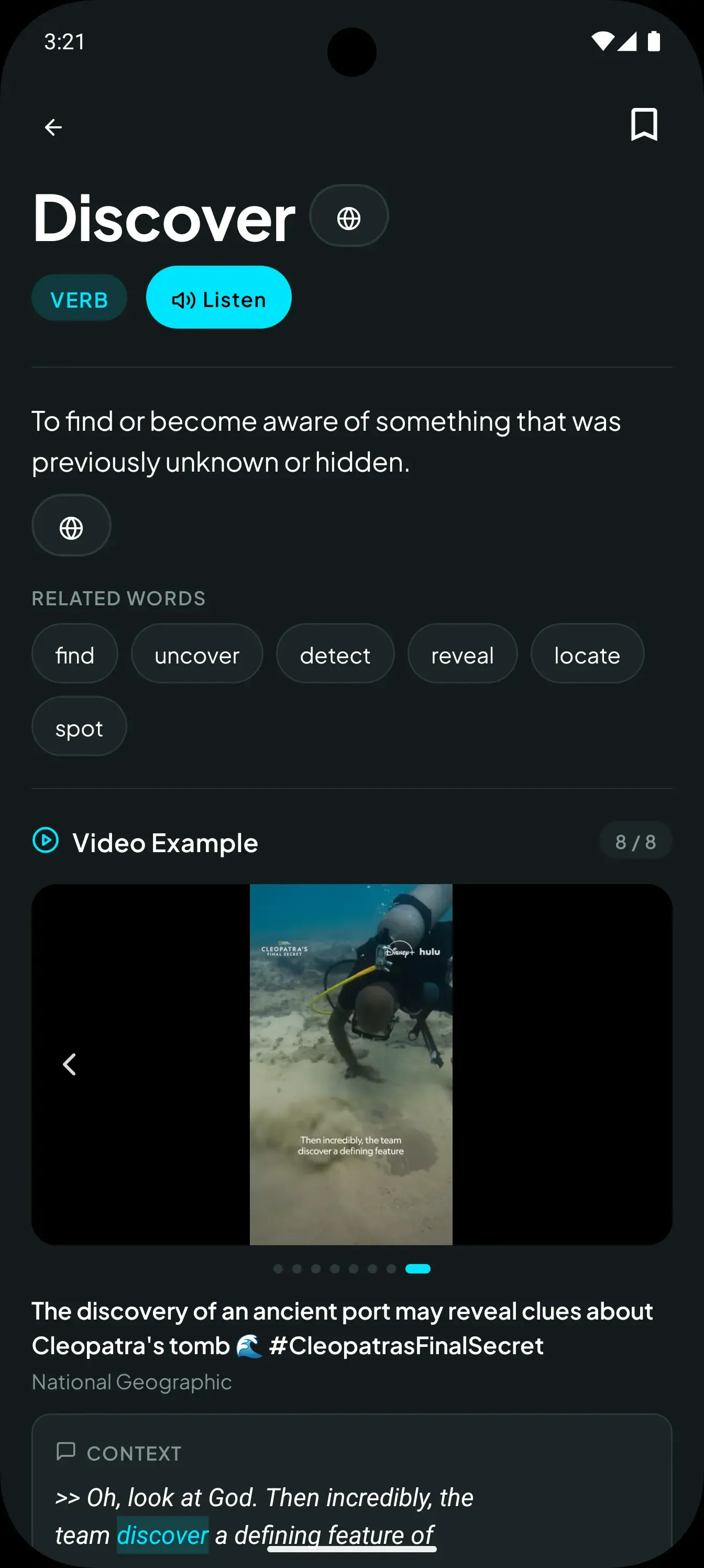 VocabPilot speaking mode screen