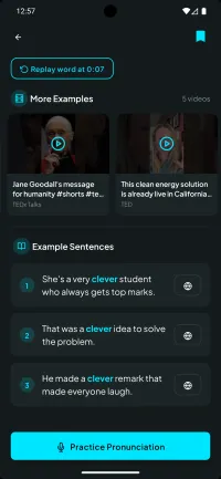 Pantalla de revisión de grabación de VocabPilot